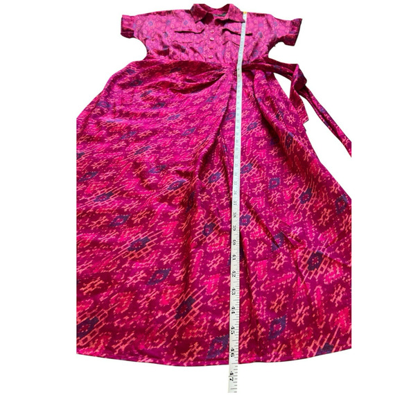 Lauren Ralph Lauren Dress Womens 4 Midi Fuchsia Geo-Print Shantung Tie-Waist - Picture 9 of 12
